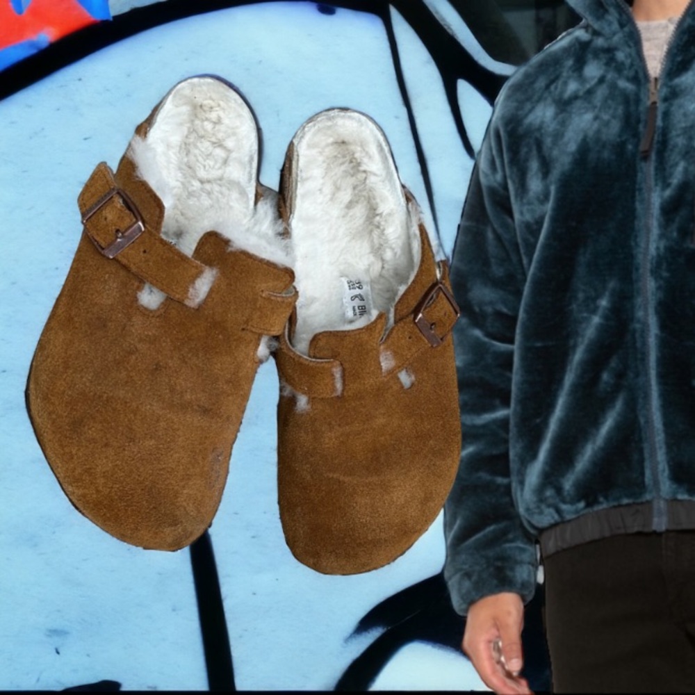 Birkenstock Boston 39 Chestnut/ SuedeShearling Mules